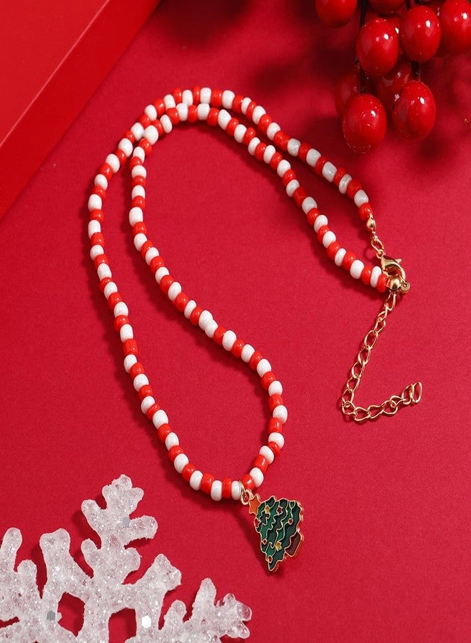 Wbreaz Christmas Beaded Necklace Christmas Tree Pendant Xmas Tree Necklace Christmas Tree Handmade Beaded Choker Necklace Christmas Tree Jewelry Gift for Women Halloween Festival - Image 2